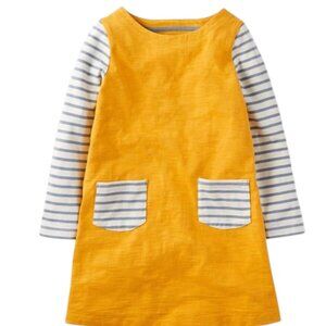 Mini Boden Girls Yellow Gray Striped Long Sleeve Cotton Dress Sz 11-12Y